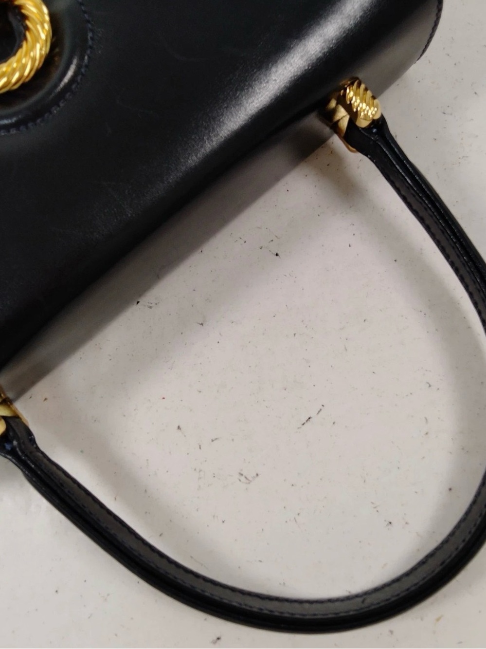 Gucci Hand Bag Navy Blue Leather Made in Italy - Picture 4 of 9